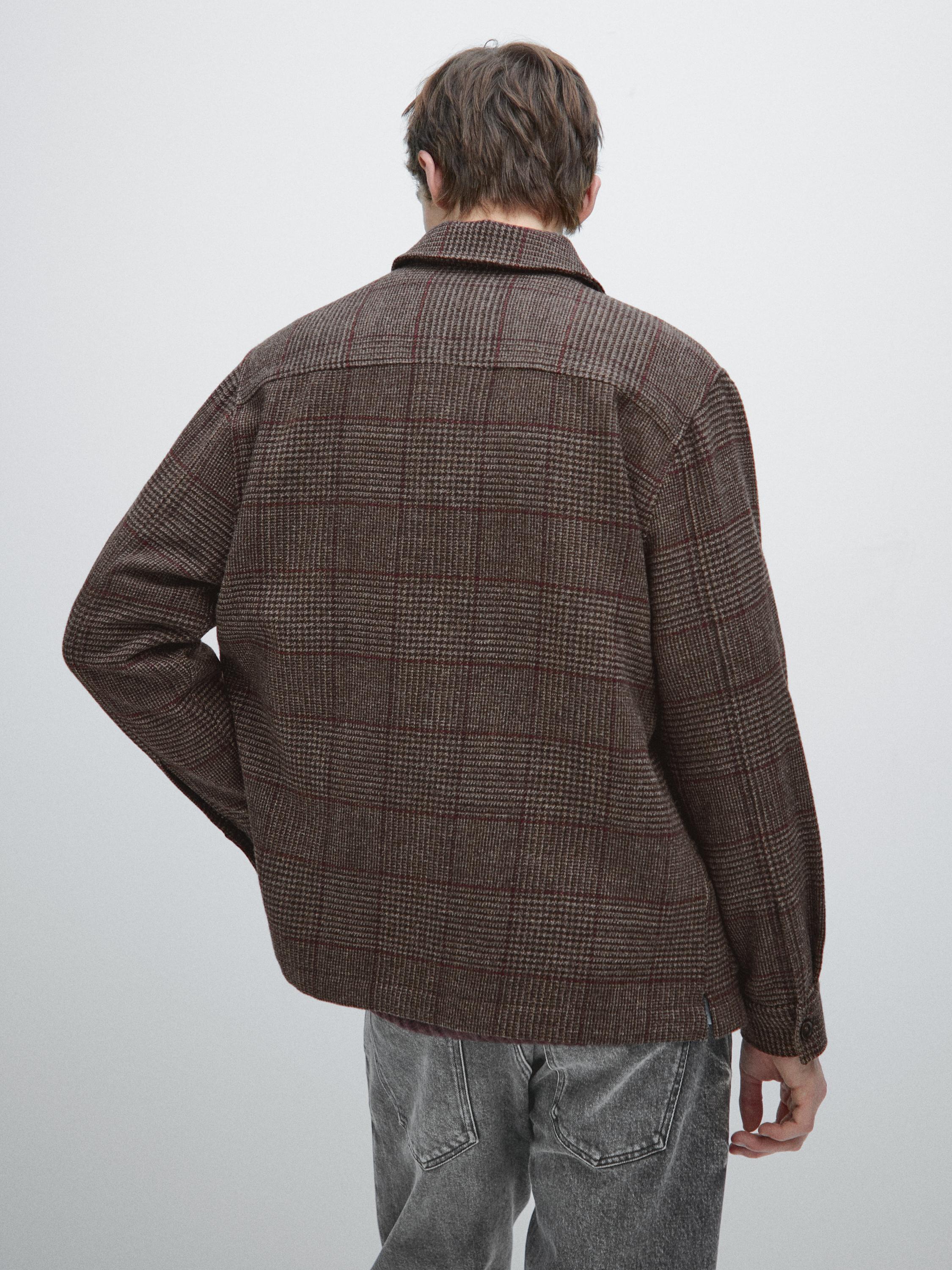 Wool blend check overshirt